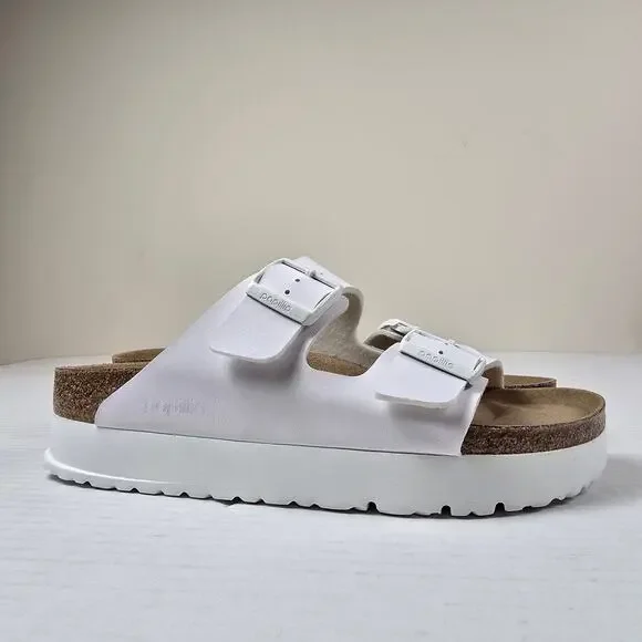 Birkenstock Papillio Arizona Flex Platform Birko-Flor Size 41/L10 White Narrow